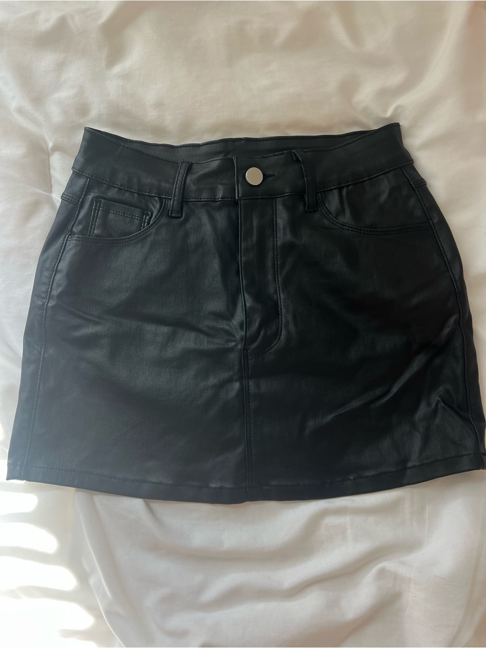 Black Leather Mini Skirt - Women